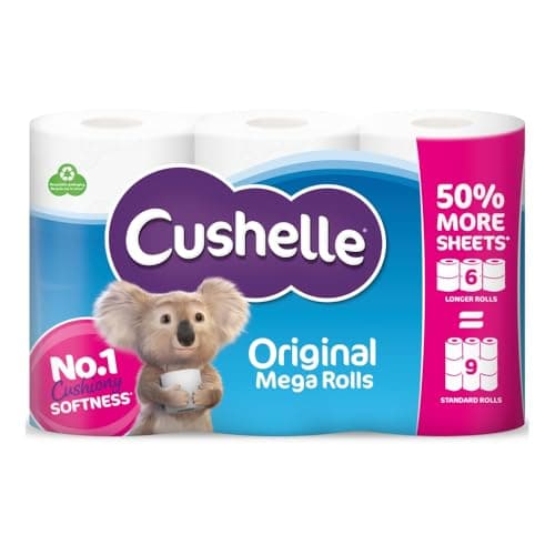 Image of Cushelle Original 6 Roll, Mega Toilet Rolls, 50% More Sheets
