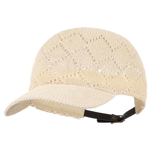 Image of LA HUATE Unisex Adult Paper Straw Baseball Cap Breathable Mesh Sun Hat Crochet Woven Summer Travel Sun Visor Beige