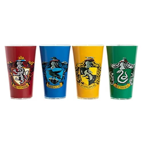 Image of Paladone Harry Potter Hogwarts House Crest Glasses - Set of 4 - Official Merchandise