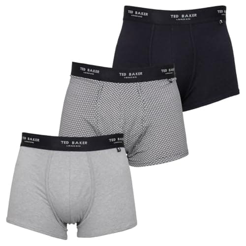 Image of Ted Baker Mens Trunks, Cotton, 3-Pack, (TBB02), Navy/Heather Grey/Mini Geo Navy, L