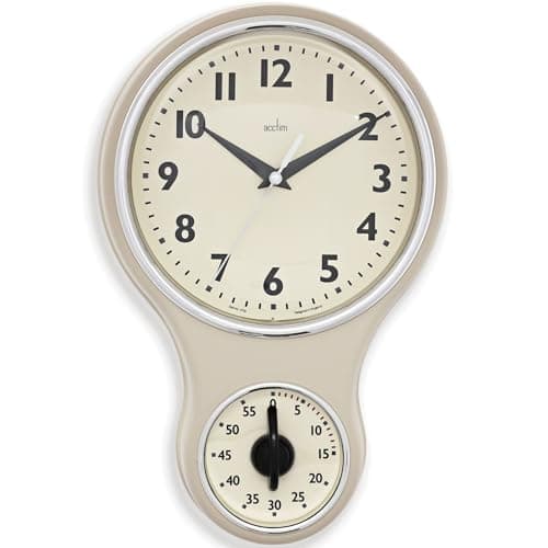 Image of Acctim Kitchen Time Wall Clock Timer Quartz Retro Style Domed Glass Lens Cream 20cm, 1 - Pack