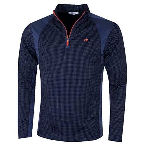 Image of Calvin Klein Golf Mens Micro Grid Layering Mid Layer - Navy/Orange - XL