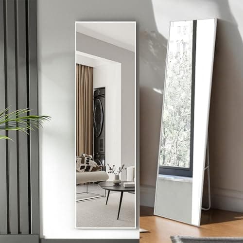 Image of Warmiehomy 40x150cm Large Mirror Full Length Wall Mounted Standing Mirror Leaning Against Wall 3 in 1 with Metal Framed for Bedroom Living Dressing Room, Sliver White