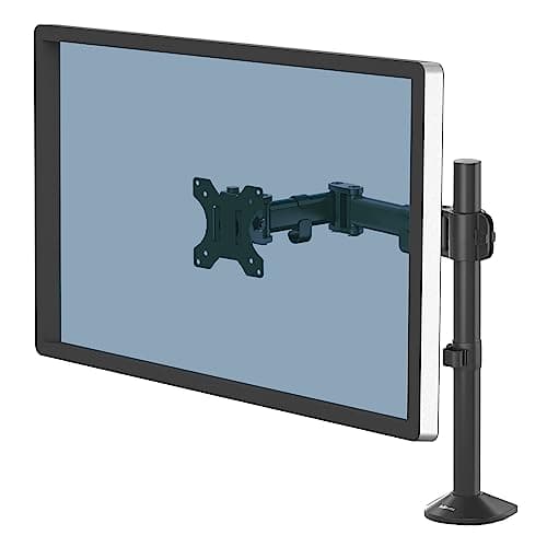 Image of Fellowes Single Monitor Arm - Reflex Mount for 8KG 32 inch Screens - Ergonomic Adjustable Arm Desk Mount - Tilt 45° Swivel 180° Rotation 360°, VESA 75 x 75/100 x 100 - Black