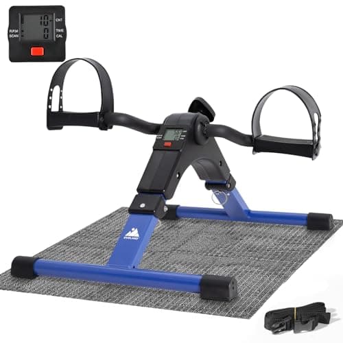 Image of EVOLAND Pedal Exerciser Arm and Leg Pedal Machine, Foldable Mini Exercise Bike Sit Down Exercise Fitness with LCD Display for Home Office Workout, Blue