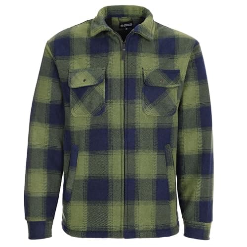 Image of FORT Portman Shacket - Size Small, Green - Warm Tartan Lumberjack Jacket Shirt with Sherpa Lining & Quilted Sleeves - Cosy & Durable Double Layered Fleece - for Cold Weather, Outdoor, Workwear