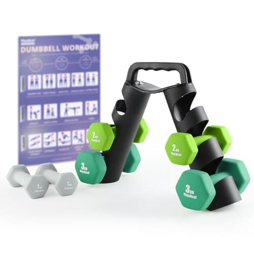 Image of PhysKcal Dumbbells Set with Stand, Hand Weights with Storage Rack, 2 x 1kg, 2 x 2kg, 2 x 3kg, Strength Training Fitness Home Workout
