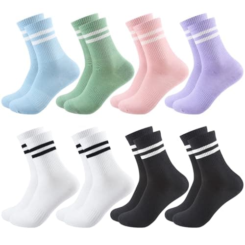 Image of Zuimei 8 Pairs Womens Sports Socks, Ladies Gym Socks, Cotton Crew Socks, Casual Stripe Mid-Calf Sock Soft Breathable Moisture Wicking for Gym Running Sports Workouts Daily Wear 4-6