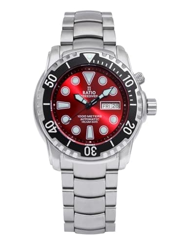 Image of RATIO FreeDiver Helium-Safe Dive Watch Sapphire Crystal Analog Red Dial Japanese Automatic Diver Watch 1000M Water Resistant Diving Watch for Men (Red)