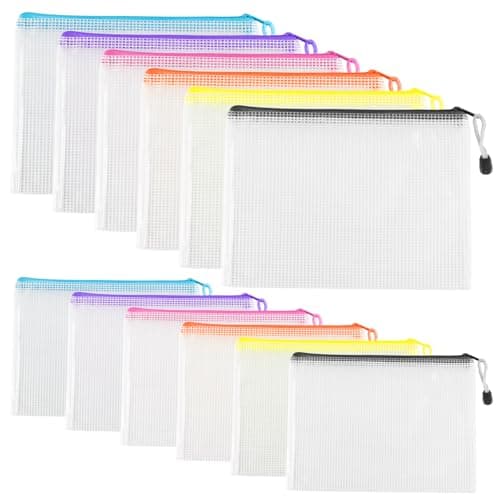 Image of 12 Pcs A4 A5 Plastic Zip Wallets, Document Folders, Mesh Zipper Bags, Waterproof Zip Plastic Wallets, Zip Lock Bags for Travel Home Office Supplies Craft Projects(6 Colors)