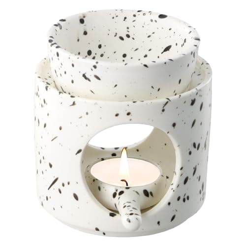Image of YILANJIN Wax Melt Burners, Ceramic Aromatherapy Candle Holder Removable Bowl Tea Light Burner Oil Burners For Essential Oils Grooved Surface Candle Burner for Sleep Aid Relaxation Meditation (B)