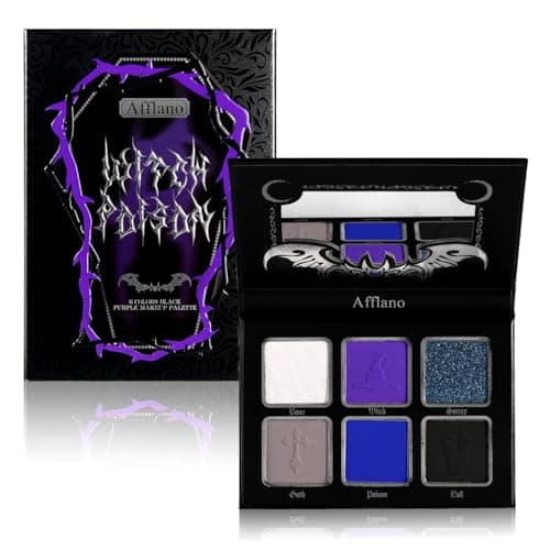 Image of Afflano Goth Eyeshadow Palette Purple Blue, Multichrome Chrome Blue Purple Matte Black White Grey Dark Eye Shade, Gothic Halloween Makeup Eye Shadow Pallet for Costume Joker Clown Cosplay SFX Makeup