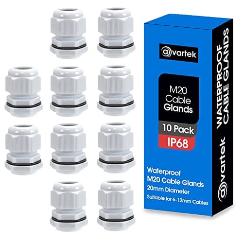 Image of 10 Pack M20 20mm IP68 Waterproof White Cable Glands, Suitable for 6mm - 12mm Cables, Plastic Nylon Compression Glands Connectors with Locknut and Washer - AVARTEK