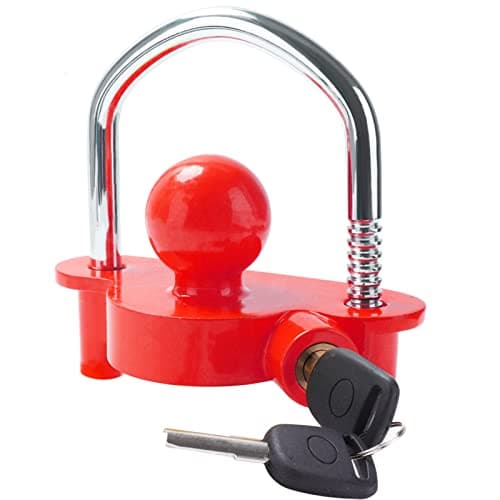 Image of Tevlaphee Trailer Ball Lock Hitch Coupler Towing Lock Adjustable Easy Installation Heavy Duty Steel and Aluminum Alloy Base for Towing Caravan Trailer Security with 2 Keys (Red)