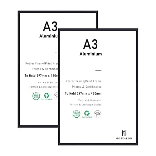 Image of ATOBART A3 Certificate Picture Frame,2 Pack Black Aluminium Metal Photo Frame with plexiglass for Wall Mount Display,29.7x42 cm,Set of 2