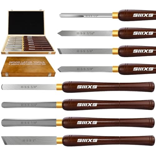 Image of SIIIXS 8Pcs HSS Wood Turning Tools Lathe Chisel kit with Beech Handle and Wooden Box