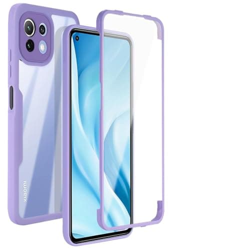 Image of ILING Trasparente Case for Xiaomi 11 Lite 5G NE/Xiaomi Mi 11 Lite (4G/5G), 360° Full Body Protection Shockproof Cover with Built-in Screen Protector, Ultra Thin Hard PC Silicone TPU Case (Purple)