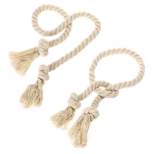 Image of BTSKY A Pair of Hand Knitting Curtain Cotton Rope Holdbacks Tieback Tassel Cord Drape (Beige)