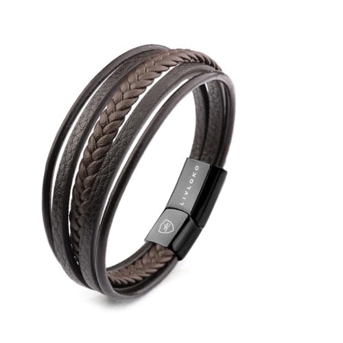 Image of LIVLOKO Mens Bracelet Leather Black Multi-Layer Tiger-Eye Beaded Bracelet for Men Magnetic Clasp Rope Wristband Mens Gift for Boyfriend