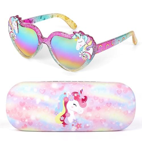 Image of Beipegin Kids Sunglasses Girls Unicorn Heart Sunglasses UV Protection Toddler Sunglasses with Sunglass Case For Party Beach Dress Up Glasses