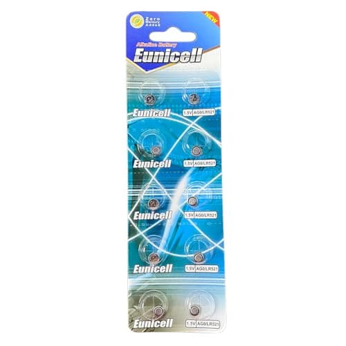 Image of Pack of 20 - LR521/AG0 Eunicell 1.5V Button Coin Cell Alkaline Batteries - Suitable for use in LED lights, Digital Voice Recorders, Toys, Blood Glucose, Cholesterol Testing, Meters, Toys