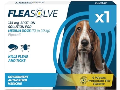 Image of Dog Flea Treatment Medium Dog x 1 - Flea Treatment for Dogs Medium 10-20 kg - Spot-On Solution for Flea and Tick Control - FleaSolve 1 x Pipettes, 1 x Doses