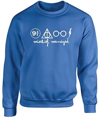 Image of Hippowarehouse Mischief Managed Symbol Design Unisex Jumper Sweatshirt Pullover (Specific Size Guide in Description) Sapphire Blue