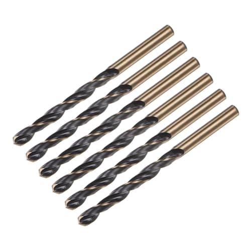 Image of sourcing map 6pcs Jobber Drill Bits 6mm Black Nitride & Gold Titanium Coated 4341 High Speed Steel (HSS) 135 Degree Split Point Twist Drill Bits for Stainless Steel Metal Plastic Wood