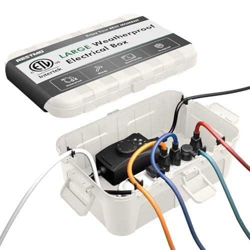 Image of RESTMO Extra Large Waterproof Electrical Box (12.6×8.7×5.1 in), IP54 Weatherproof Outdoor Extension Lead Cover, Protect Outlet, Plug, Socket, Timer, Power Strip, Holiday Light Decoration, White