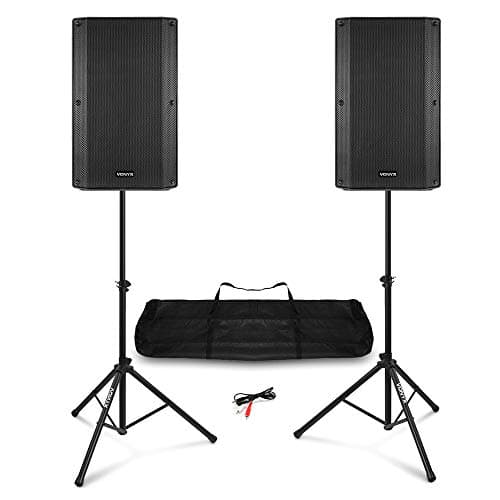 Image of VONYX VSA120S 12" Active DJ Speaker System 800W with Speaker Stands, Bluetooth Streaming, MP3 USB Playback & AUX Cable - Live PA Sound Solution