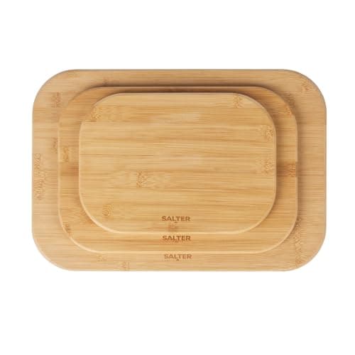Image of Salter Simply Prep Bamboo Chopping Board Set – 3 x Oil-Finished FSC® Certified Bamboo Cutting Boards, 28, 34 & 43cm, Ideal for Food Prep & Serving, Rounded Edge Design, Strong, Durable & Worktop Safe