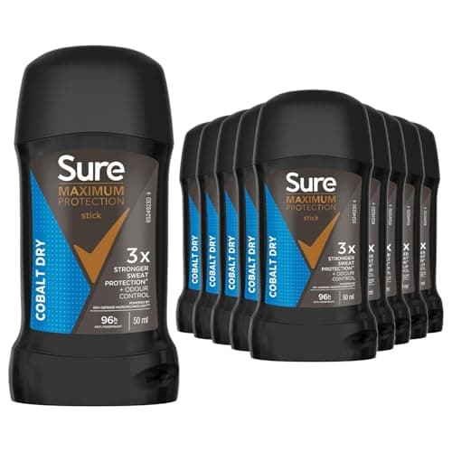 Image of Sure Men Maximum Protection Cobalt Dry 50ml, 12 Pack - Clinical Strength Anti-Perspirant Cream Stick for 912H Sweat Protection, Dermatologically Tested Formula