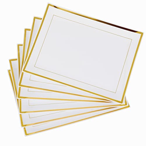 Image of MATANA 6 White Plastic Serving Platters with Gold Border, Food Party Trays - 30x23cm - Buffets, Weddings, Birthdays, Parties - Elegant, Sturdy & Reusable