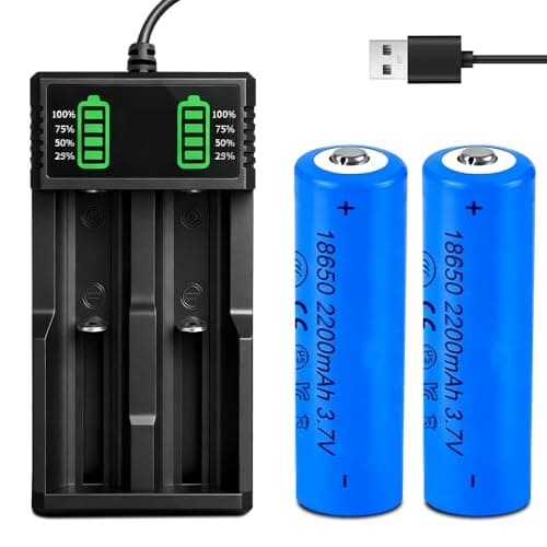 Image of Weciau Rechargeable Battery Charger, 18650 Lithium-ion Battery Charger Set with 2 Pack 3.7V 2200mAh Batteries, 2-Bay Battery Chargers with LED Indicator for 18500 21700 26650 14500 16340 10440 18650