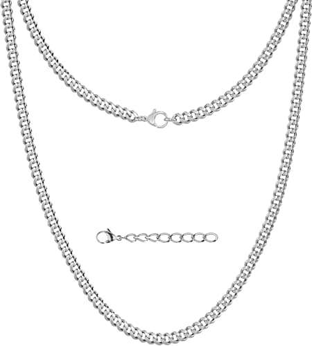 Image of Silvadore Mens Chains, Silver Chains (4mm, 24in) - Real 925 Silver Plated Stainless Steel Cuban Link Curb Mens Necklace - Solid Non-Tarnish Waterproof Jewellery Gift - (Velvet Pouch)