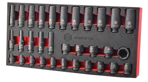 Image of Britool Hallmark 32pc Standard & Deep Impact Socket Set (6-Point) 7-22mm - 3/8" Drive