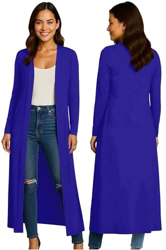 Image of Re Tech UK Ladies Womens Maxi Plus Size Long Cardigans for Women UK Collared Top Long Full Sleeve Floaty Women's Cardigans Coatigans Sizes 8-26 (Royal Blue - XL)