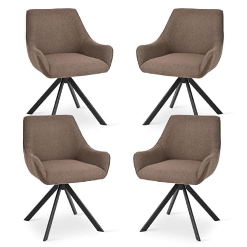Image of Goeurvant Swivel Dining Chairs Set of 4 with Armrests,360° Swivel Upholstered Chairs,Modern Linen Lounge Chair,Kitchen Chair with Metal Frame and Backrest for Dining Room,Living Room,Office, Brown