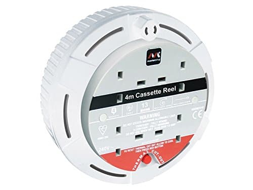 Image of Masterplug - Cassette Cable Reel 4 Metre 4 Socket Thermal Cut-Out White 13A 240 Volt