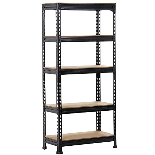 Image of Yaheetech 5 Tier Garage Shelving Units Adjustable Metal Shed Storage Shelves for Shed/Workshop/Office, 150x70x30cm, Black