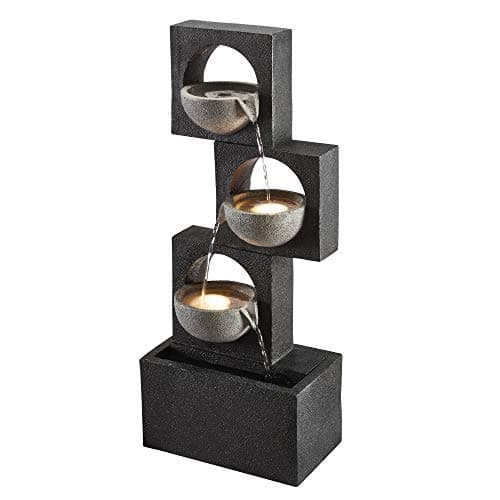 Image of Serenity Granite-Effect Cascading Bowls Water Feature, LED Lights, Outdoor, Modern, Self Contained, Height 78cm