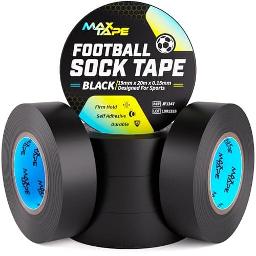 Image of Max Tape Football Sock Tape, Shin Pad Tape Bandage 19mm x 20m Pack of 6 (Black)