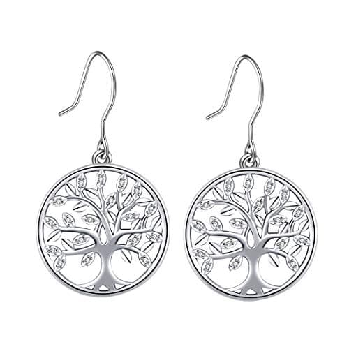 Image of CELESTIA Tree of Life Earrings Sterling Silver, 925 Solid Silver Hook & Dangle Eardrop for Women and Girls, Family Bond Jewellery Gifts for Her