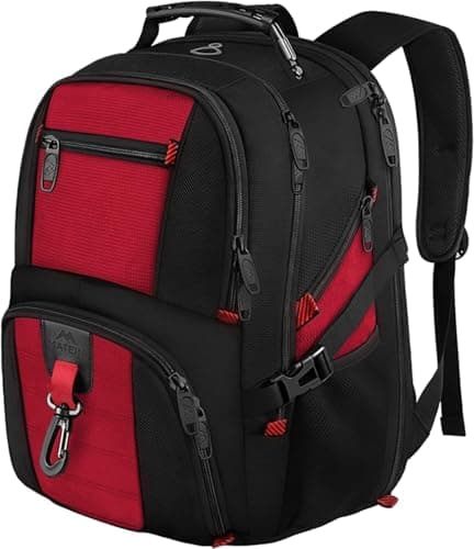 Image of MATEIN Travel Laptop Backpack Large, 17.3 Inch Backpack 50L School Bag Water Resistant, Work Computer Rucksack for Men Anti Theft TSA, Laptop Bags for School Business-Red