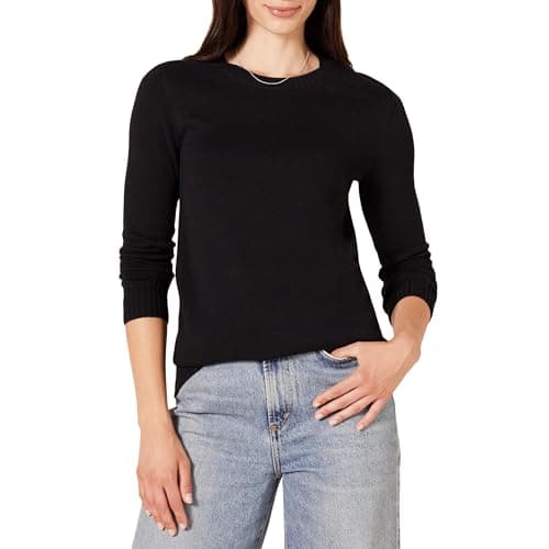 Image of Amazon Essentials Women's 100% Cotton Crewneck Sweater (Available in Plus Size), Black, XS