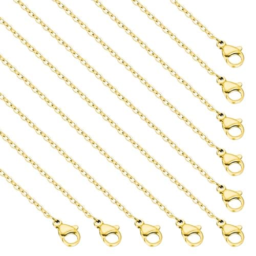 Image of 10Pcs Necklace Chains Gold Stainless Steel Necklace Link Cable Chain Lobster Clasp for Jewelry Making, 18 Inches,1.5mm Diameter