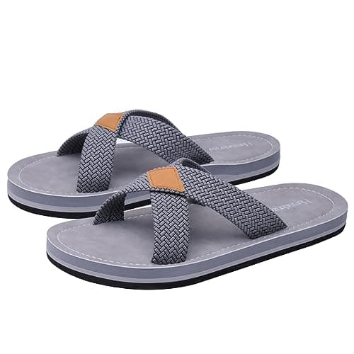 Image of Harssidanzar Men's Cross Slide Sandals Slip on Comfortable Lightweight Summer Slipper Shoes For Indoor and Outdoor Quick-Dry KM229UK,Gray,Size 9.5