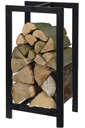 Image of idooka Large Rectangular Log Storage Firewood Industrial Black Finish Stylish Metal Finish Firewood Storage Rack Shelf Holder Ventilation for Wood Height 59cm Solid Indoor Outdoor Usage