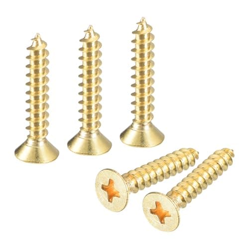 Image of sourcing map 20Pcs Brass Wood Screws, M4 x 20mm Phillips Flat Head Self Tapping Screw WoodWorking Screw for Door Hinges, Wooden Furniture, Home Appliances