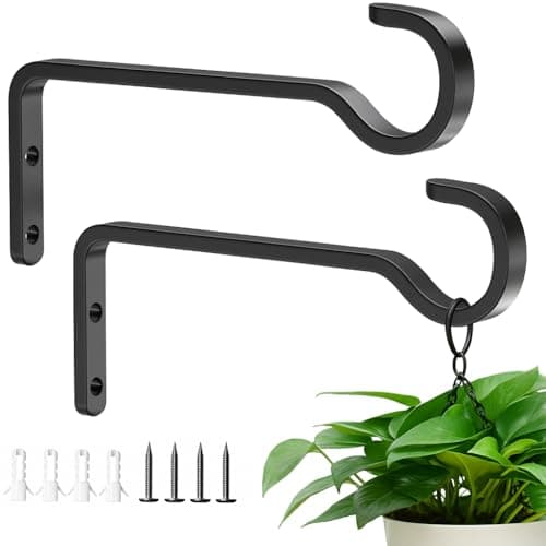 Image of saffruff 2 Pack 14.5cm Small Hanging Basket Brackets Outdoor, Bird Feeder Brackets for Fences, Garden Lantern Hooks, Heavy Duty Wall Brackets, Indoor Plant Hangers, Black Wall Hook Basket Hanger